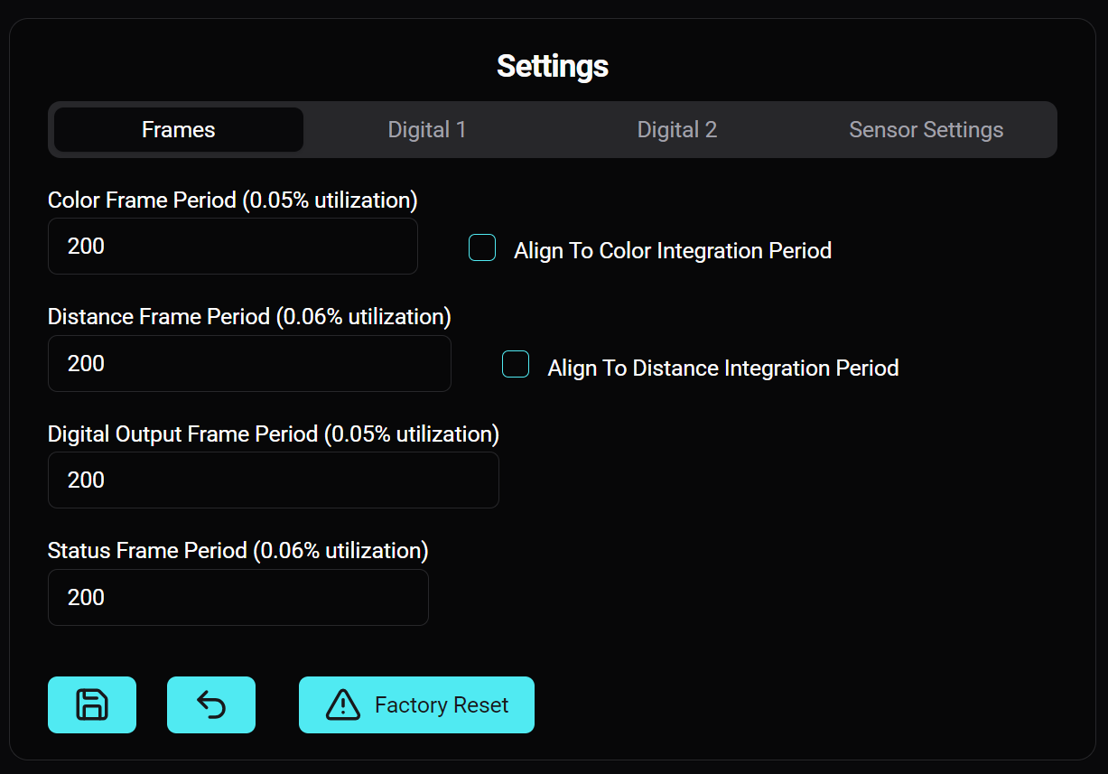 The settings card for Canandcolor, in the frames tab